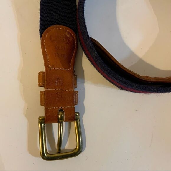 Coach Wool Surcingle Belt Burgundy Navy Blue Stripes Brass Size 36 90 cm - Picture 3 of 7